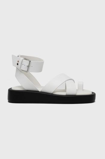 Kožené sandály BOSS Scarlet Sandal-c dámské, bílá barva, na platformě