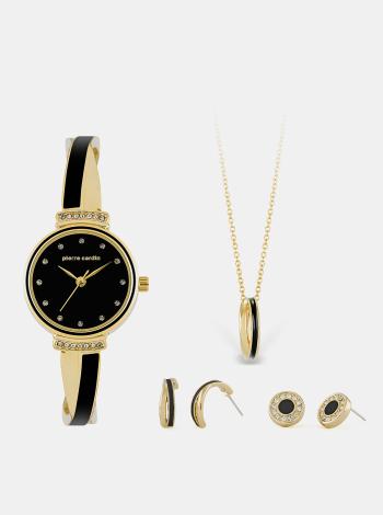Sada dámských hodinek s nerezovým páskem a šperků ve zlaté barvě Pierre Cardin