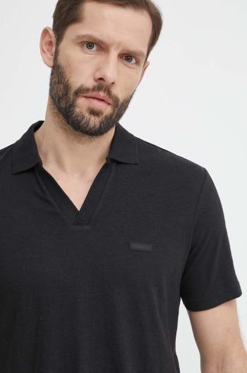 Polo tričko s lněnou směsí Calvin Klein černá barva, K10K112959