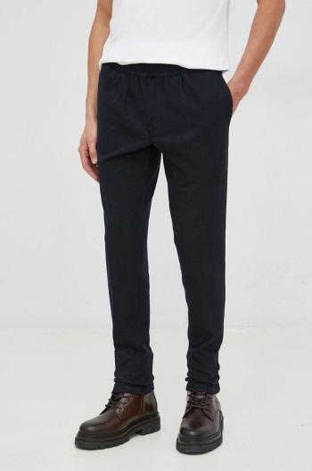 Vlněné kalhoty Tommy Hilfiger pánské, tmavomodrá barva, jednoduché