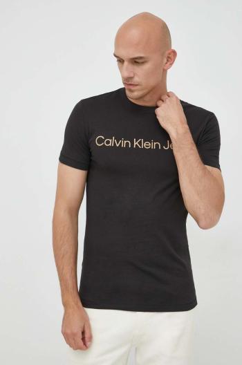 Bavlněné tričko Calvin Klein Jeans černá barva, s potiskem