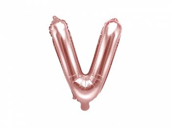 PartyDeco Fóliový balónek Mini - Písmeno V 35cm růžovo-zlatý