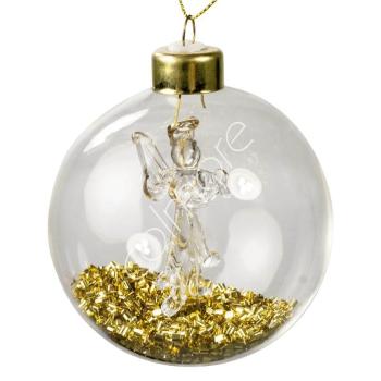 Set 4ks zlatá skleněná vánoční ozdoba s andílkem a zlatými glitry - Ø 8 cm 377-21-020