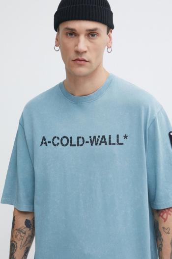 Bavlněné tričko A-COLD-WALL* Overdye Logo T-Shirt s potiskem, ACWMTS186