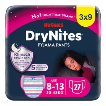 Huggies DryNites pyžamové kalhoty jednorázové dívky 8-15 let 3 x 9 kusů