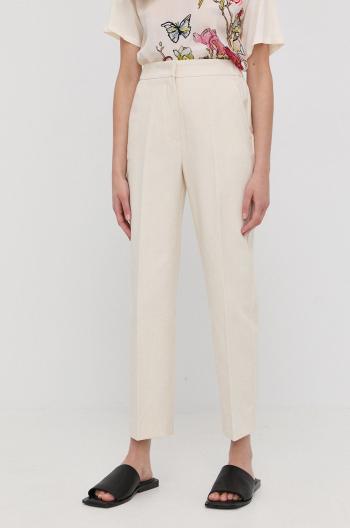Kalhoty s příměsí lnu Beatrice B dámské, béžová barva, jednoduché, high waist