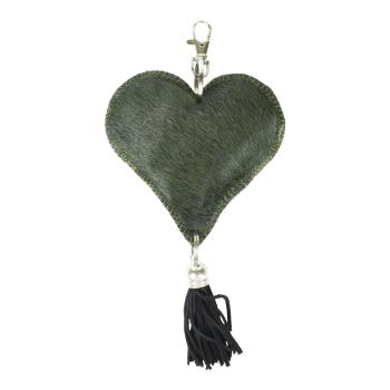 Klíčenka zelené srdce s třásní z hovězí kůže - 19*11*3cm IVSHHGN