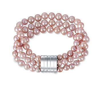 JwL Luxury Pearls Třířadý náramek z pravých růžových říčních perel JL0672