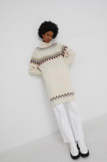 Vlněný svetr Answear Lab dámský, béžová barva, s rolákem