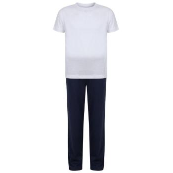 Towel City Dětské dlouhé bavlněné pyžamo v setu - Bílá / tmavě modrá | 11-13 let