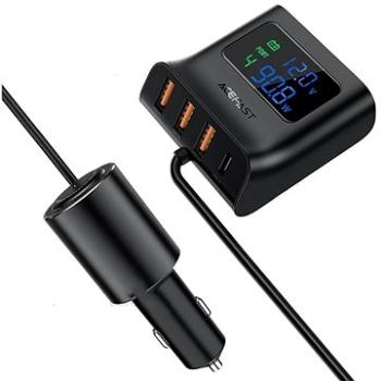 ACEFAST Car Charger + HUB (USB-C + 3x USB-A) Digital Display Black (B8)