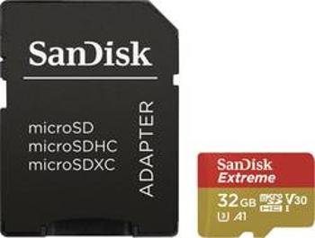 Paměťová karta microSDHC, 32 GB, SanDisk Extreme® Mobile, Class 10, UHS-I, UHS-Class 3, v30 Video Speed Class, vč. SD adaptéru, výkonnostní standard A