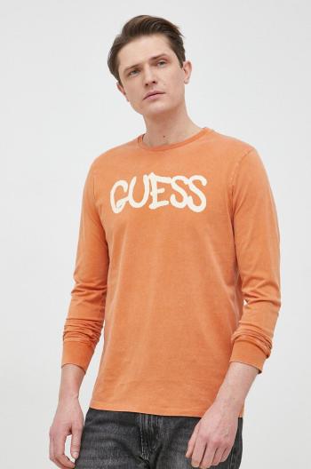 Bavlněné tričko s dlouhým rukávem Guess x Brandalised oranžová barva