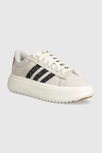 Semišové sneakers boty adidas Grand Court Platform béžová barva, IE3620