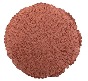 Hnědý kulatý bavlněný polštář s krajkou Lace brown - Ø 38*12cm 23072