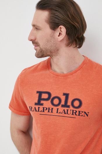 Bavlněné tričko Polo Ralph Lauren oranžová barva, s potiskem