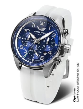 Vostok Europe Space Race Chrono Line 6S20-325A742S - Bílý silikonový řemínek (luminiscenční)