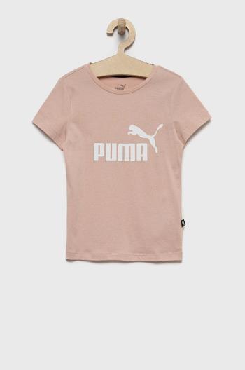 Dětské bavlněné tričko Puma růžová barva