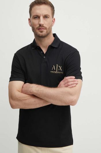 Bavlněné polo tričko Armani Exchange černá barva, s potiskem, 3DZFSB ZJM5Z