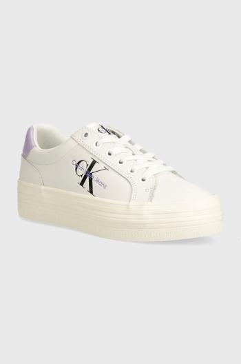 Kožené sneakers boty Calvin Klein Jeans VULC FLATFORM LACEUP LTH šedá barva, YW0YW01474