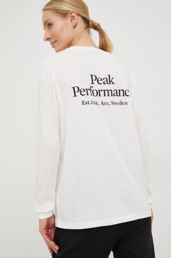 Bavlněné tričko s dlouhým rukávem Peak Performance bílá barva