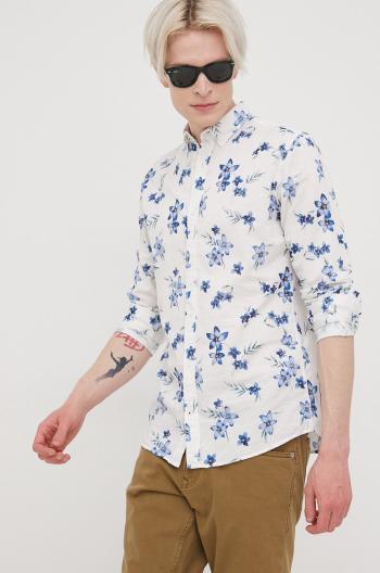 Košile ze směsi lnu Premium by Jack&Jones pánská, bílá barva, slim, s límečkem button-down