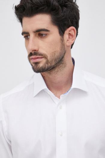 Bavlněné tričko Emanuel Berg pánské, bílá barva, slim, s klasickým límcem
