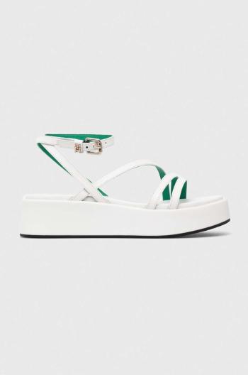 Kožené sandály Tommy Hilfiger TH STRAP PLATFORM dámské, bílá barva, na platformě, FW0FW07728