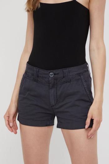 Bavlněné šortky Pepe Jeans Balboa Short dámské, šedá barva, hladké, medium waist