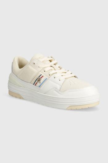 Kožené sneakers boty Tommy Hilfiger SUEDE STRIPES BASKET LO béžová barva, FW0FW07811