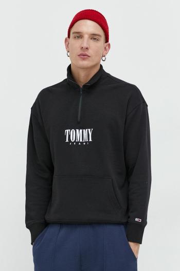 Bavlněná mikina Tommy Jeans pánská, černá barva, melanžová