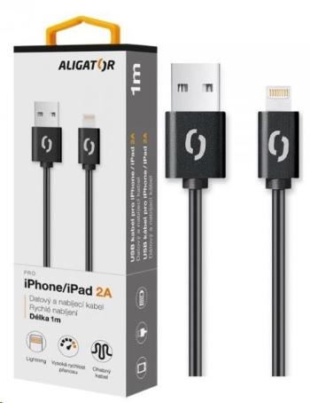 Aligator datový a nabíjecí kabel, konektor Lightning, 2A, 1m, černá