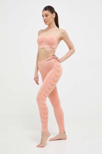 Legíny na jógu Hummel hmlCI SEAMLESS MID WAIST TIGHTS oranžová barva, s potiskem, 210496