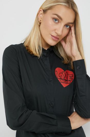 Košile Love Moschino dámská, černá barva, slim, s klasickým límcem