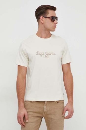 Bavlněné tričko Pepe Jeans Chris béžová barva, s potiskem, PM509207