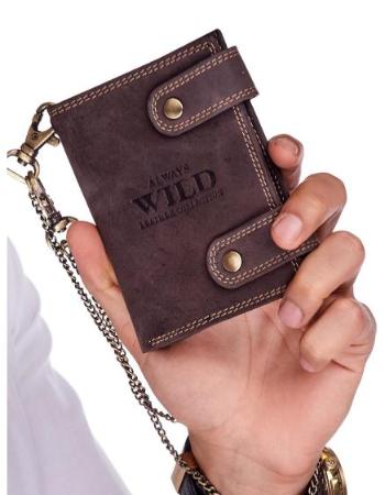 Tmavě hnědá kožená pánská peněženka s řetízkem