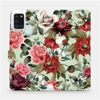 Flipové pouzdro na mobil Samsung Galaxy A21S - MD06P Růže a květy na světle zeleném pozadí (5903516286805)