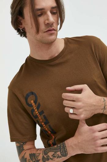 bavlněné tričko Jack & Jones , hnědá barva, s potiskem