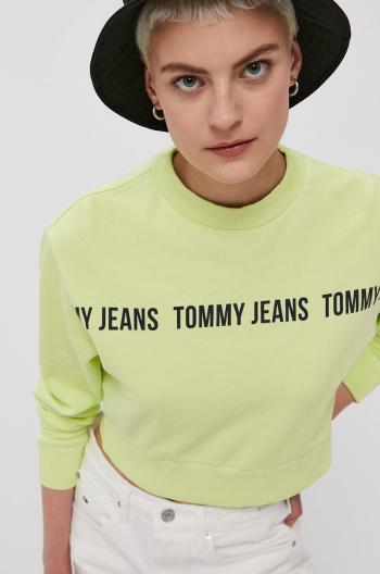Bavlněná mikina Tommy Jeans dámská, zelená barva, s potiskem