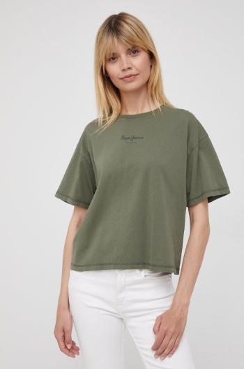 Bavlněné tričko Pepe Jeans Nina zelená barva