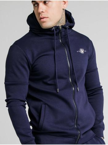 Tmavě modrá pánská mikina s kapucí HOODIE FIT MUSCLE THROUGH ZIP