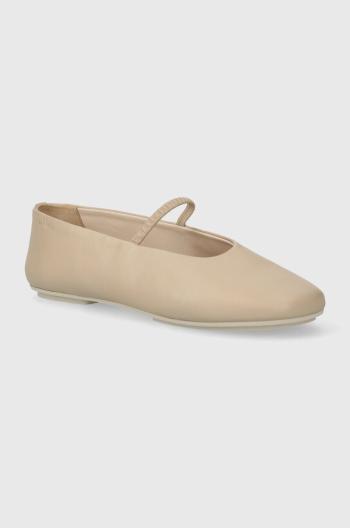 Kožené baleríny Calvin Klein BALLERINA W/STRAP LTH béžová barva, HW0HW01920