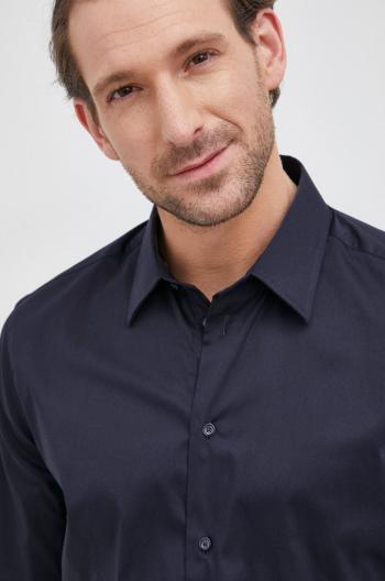 Košile Emporio Armani pánská, tmavomodrá barva, slim, s klasickým límcem