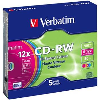 VERBATIM CD-RW SERL 700MB, 12x, colour, slim case 5 ks (43167)