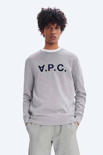 Bavlněná mikina A.P.C. Sweat Vpc COECQ-H27378 BLACK pánská, šedá barva, s aplikací