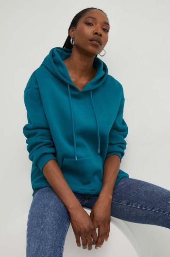 Mikina Answear Lab dámská, tyrkysová barva, s kapucí, hladká