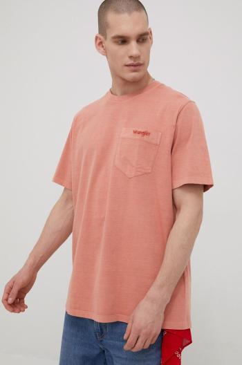 Bavlněné tričko Wrangler oranžová barva, hladký
