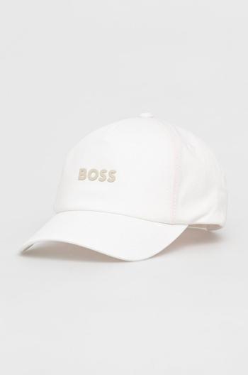 Bavlněná čepice BOSS Boss Casual bílá barva, s aplikací
