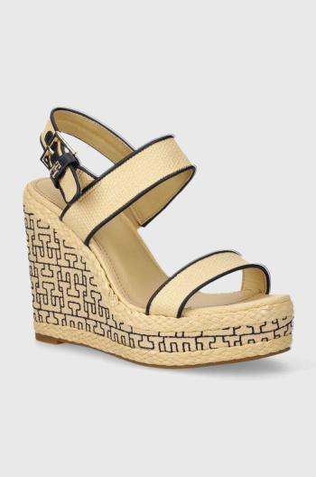 Sandály Tommy Hilfiger PLATFORM TH MONO RAFIA WEDGE béžová barva, FW0FW08052