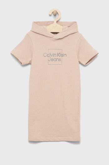 Dětské bavlněné šaty Calvin Klein Jeans růžová barva, mini